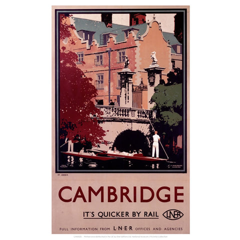 Cambridge it's Quicker by Rail - Punting 24" x 32" Matte Mounted Print