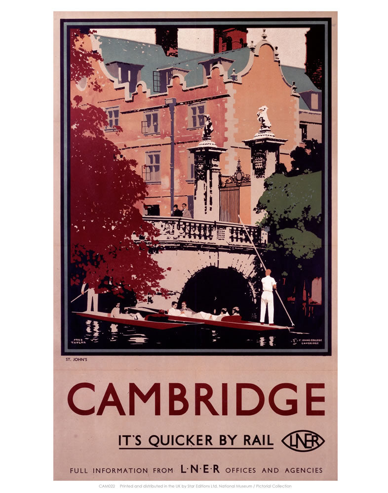 Cambridge it's Quicker by Rail - Punting 24" x 32" Matte Mounted Print
