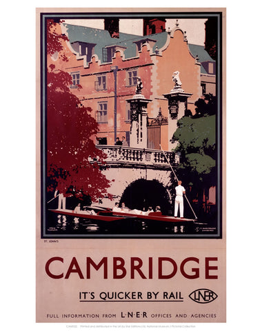 Cambridge it's Quicker by Rail - Punting 24" x 32" Matte Mounted Print