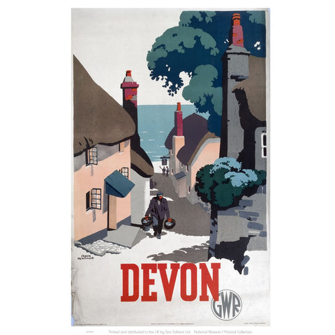 Devon GWR Old Man Walking Up Street 24" x 32" Matte Mounted Print