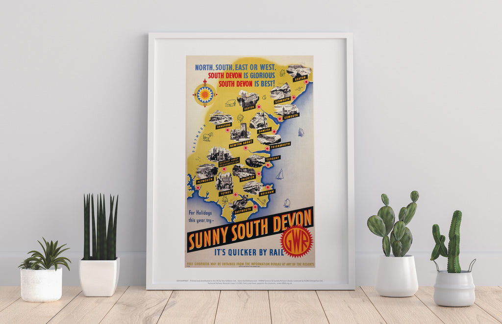 Sunny South Devon, It's Quicker By Rail - Premium Art Print