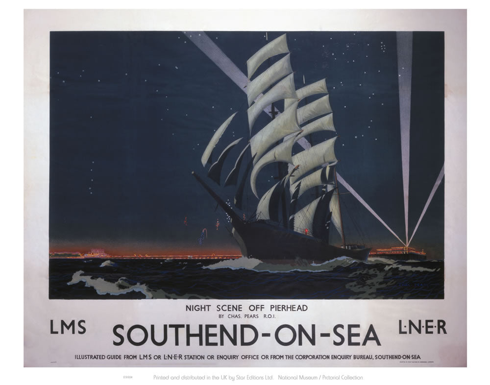 Southend On Sea Night scene off Pierhead 24" x 32" Matte Mounted Print