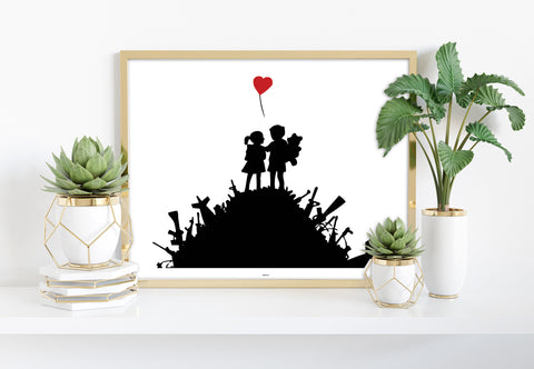 Graffiti Art - Kids With Heart Balloon - Premium Art Print