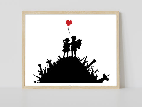 Graffiti Art - Kids With Heart Balloon - Premium Art Print