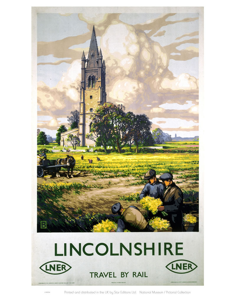 Lincolnshire Farmers and Church 24" x 32" Matte Mounted Print