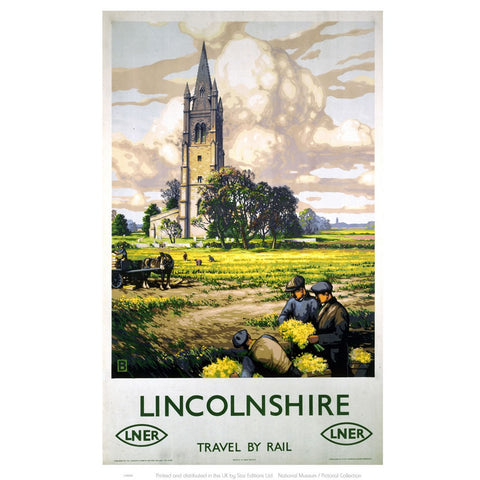 Lincolnshire Farmers and Church 24" x 32" Matte Mounted Print