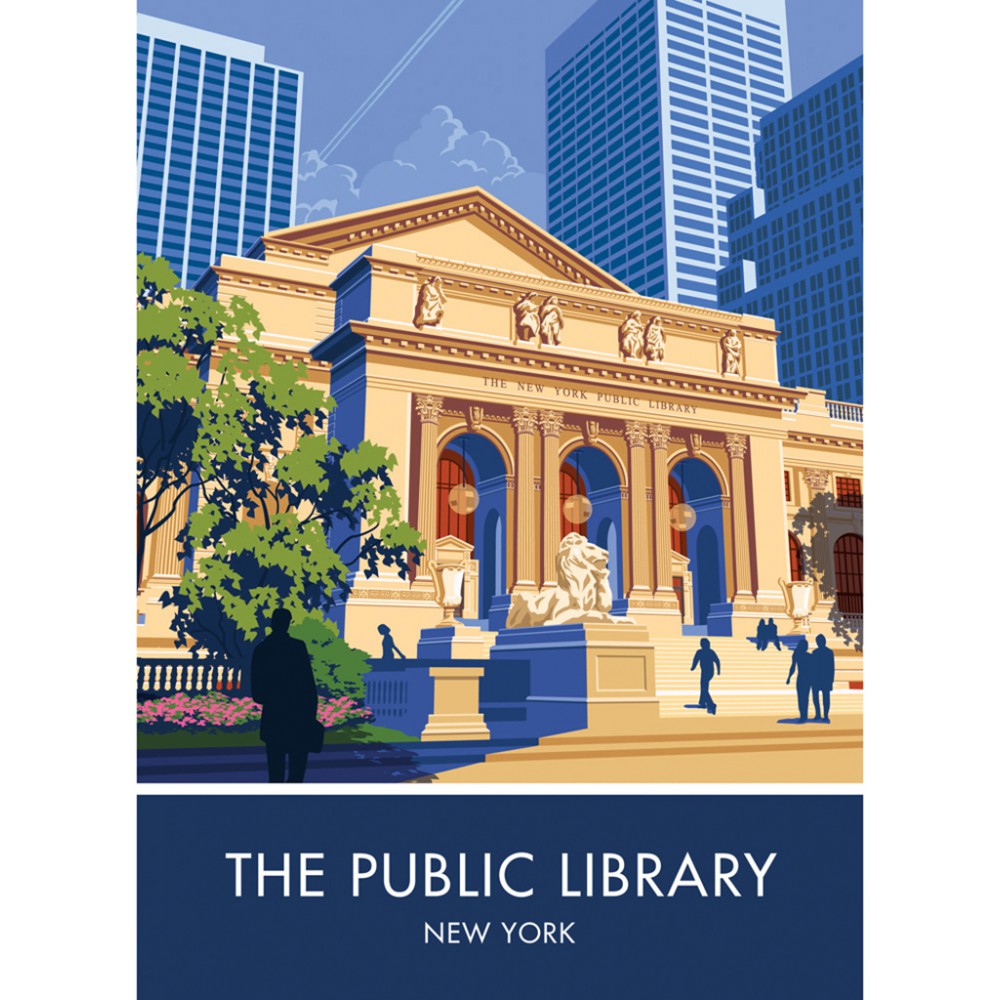 The Public Library, New York 20cm x 20cm Mini Mounted Print