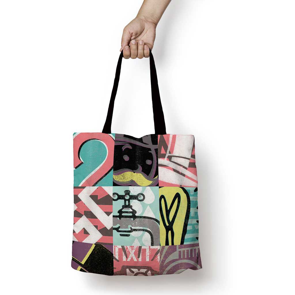 Retro Bright Tiled Print Tote Bag