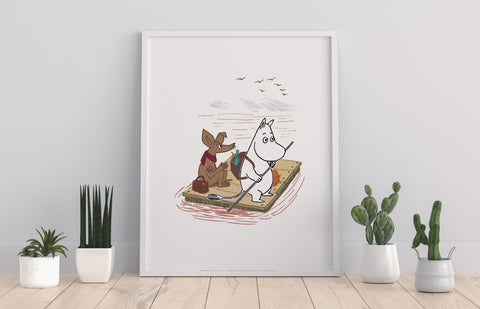Moomintroll And Sniff On Floater In Water - Art Print