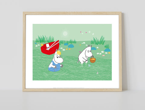 Moomins Bucket Fishing - 11X14inch Premium Art Print