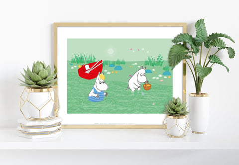Moomins Bucket Fishing - 11X14inch Premium Art Print
