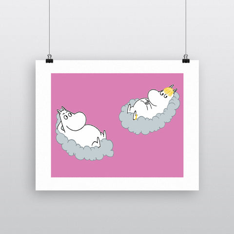 Moomintroll and Snorkmaiden relax on clouds. 11x14 Print