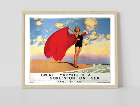Great Yarmouth Girl With Red Blanket - Premium Art Print