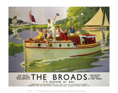 Broads People Waiving from Boat 24" x 32" Matte Mounted Print