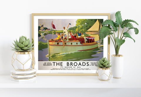 Broads People Waiving From Boat - 11X14inch Premium Art Print