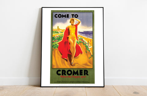 Come To Cromer Girl With Red Blanket - Premium Art Print