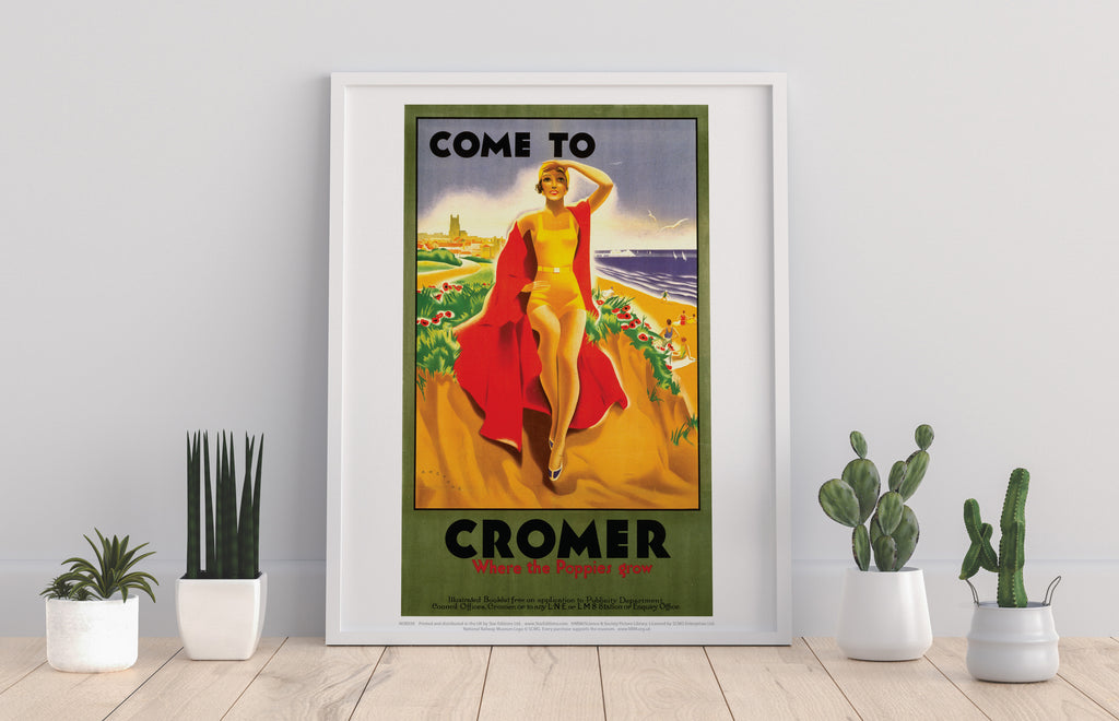 Come To Cromer Girl With Red Blanket - Premium Art Print