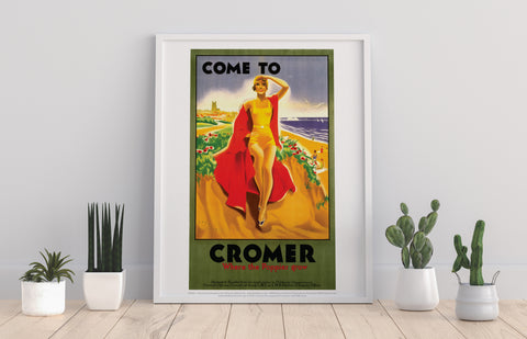 Come To Cromer Girl With Red Blanket - Premium Art Print