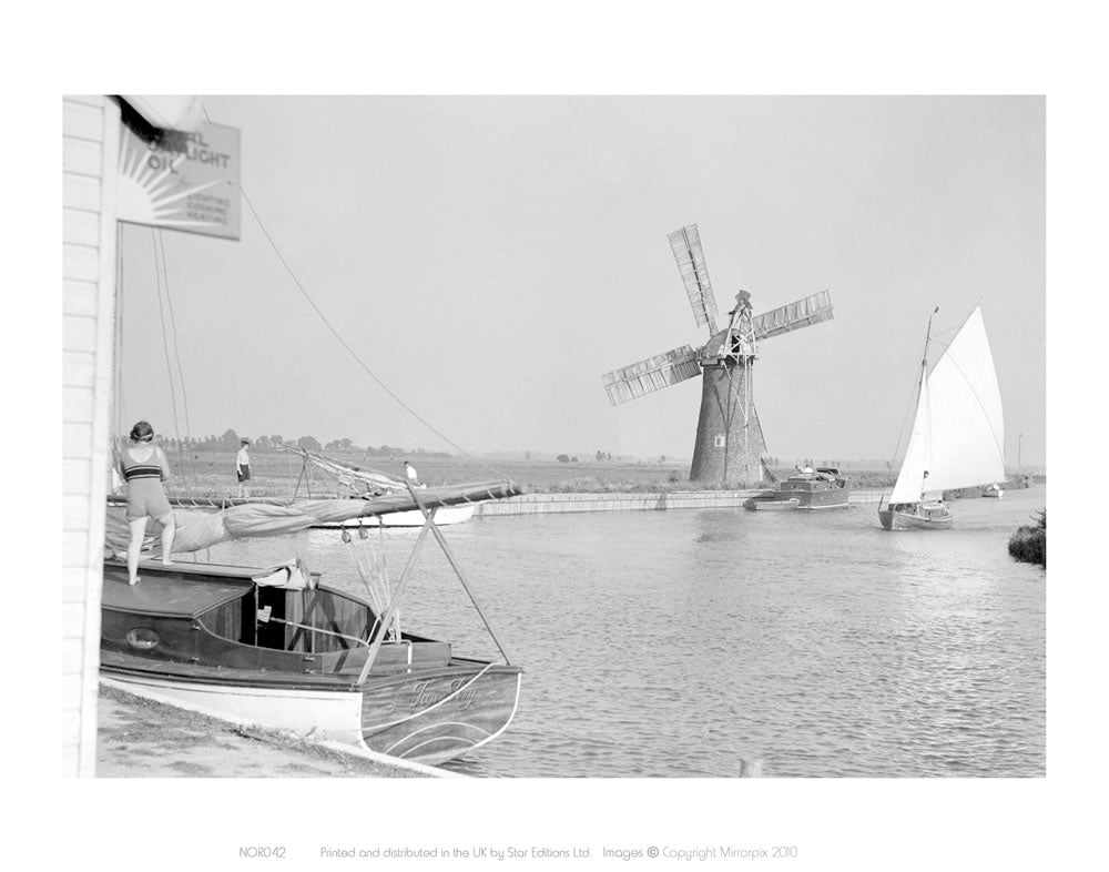 B&W Photo of Broads (boat in foreground) 24" x 32" Matte Mounted Print