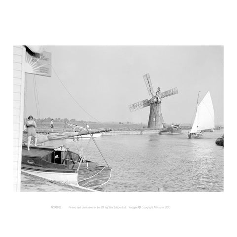 B&W Photo of Broads (boat in foreground) 24" x 32" Matte Mounted Print