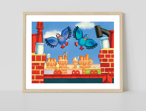 Pigeons Sat On Chmneys - 11X14inch Premium Art Print
