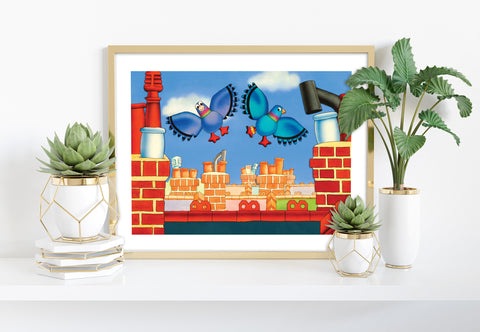 Pigeons Sat On Chmneys - 11X14inch Premium Art Print