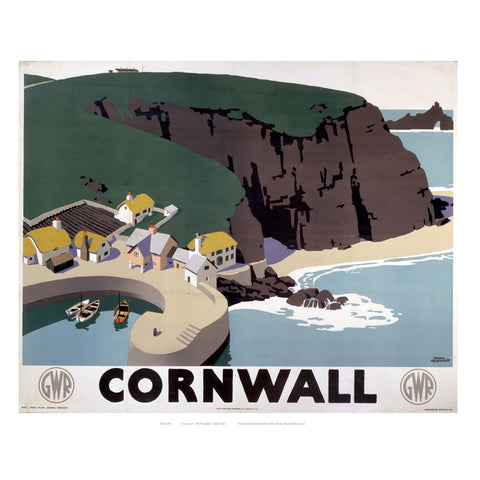 Cornwall Cliff and Harbour 24" x 32" Matte Mounted Print