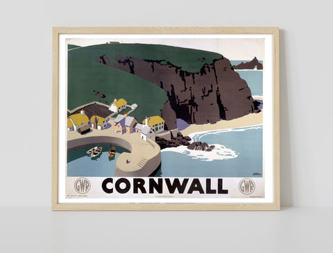 Cornwall Cliff And Harbour - 11X14inch Premium Art Print