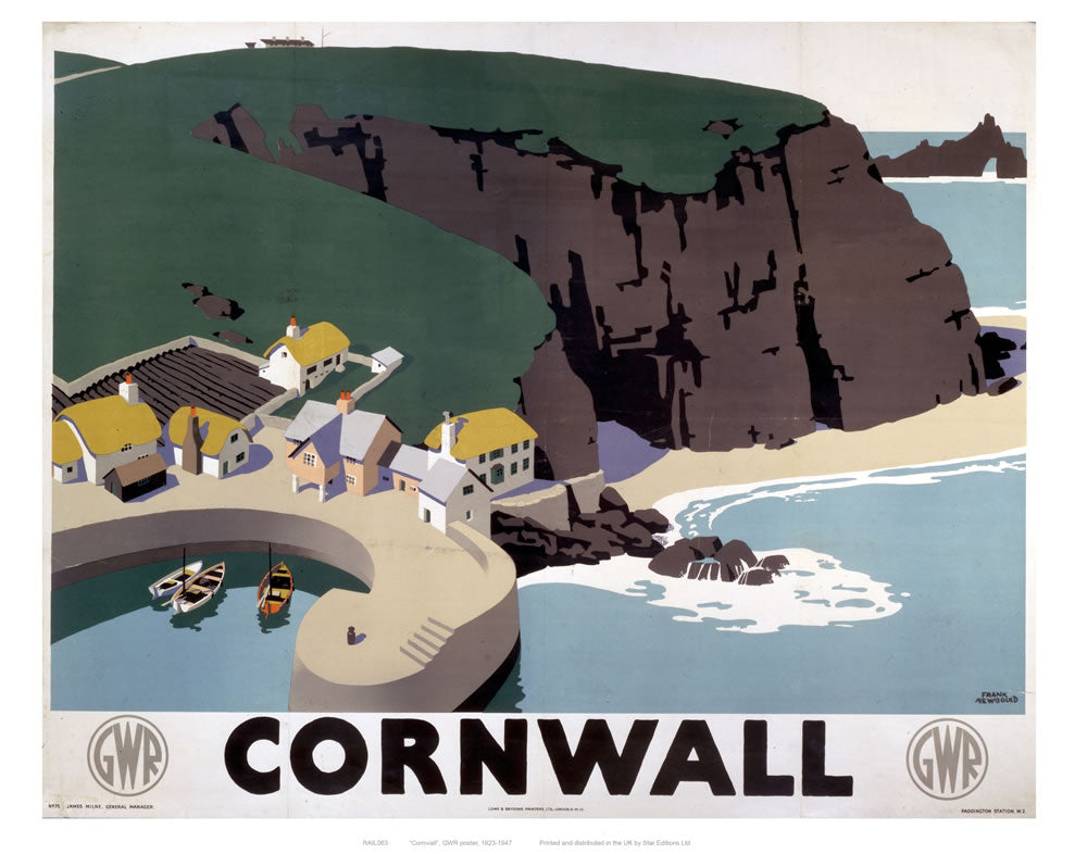 Cornwall Cliff and Harbour 24" x 32" Matte Mounted Print