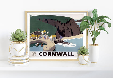 Cornwall Cliff And Harbour - 11X14inch Premium Art Print