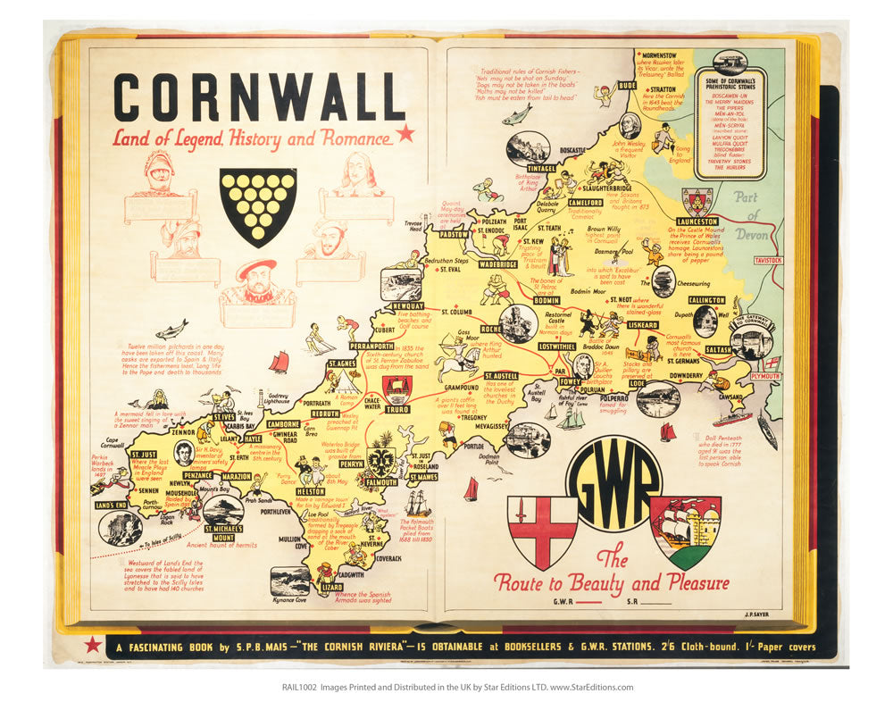 Cornwall map 24" x 32" Matte Mounted Print