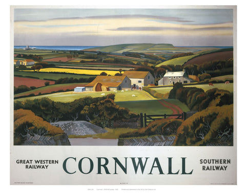 Cornwall Landscape and Cottage 24" x 32" Matte Mounted Print