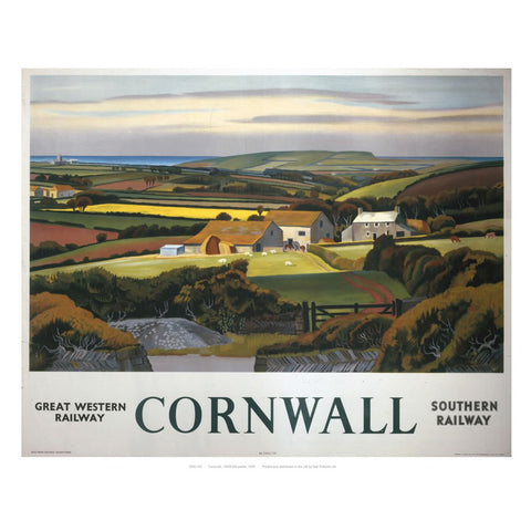 Cornwall Landscape and Cottage 24" x 32" Matte Mounted Print