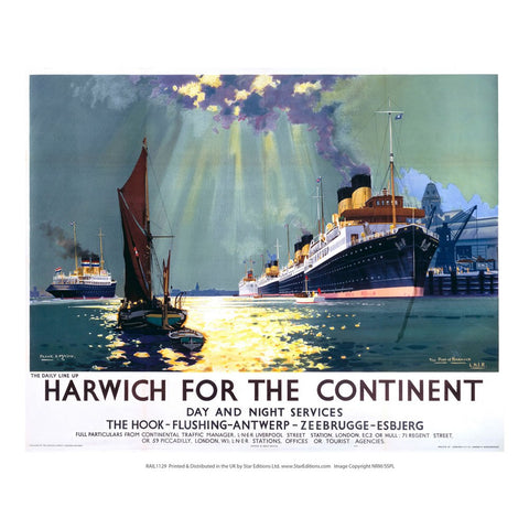 Harwich for the continent - Daily line up 24" x 32" Matte Mounted Print