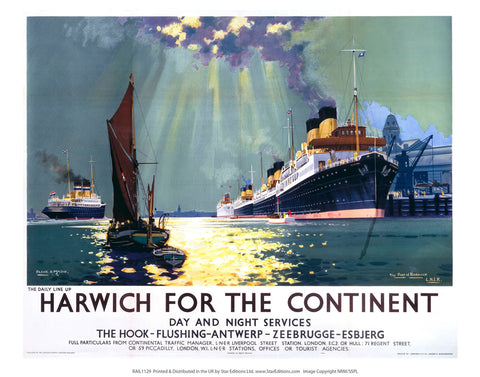 Harwich for the continent - Daily line up 24" x 32" Matte Mounted Print