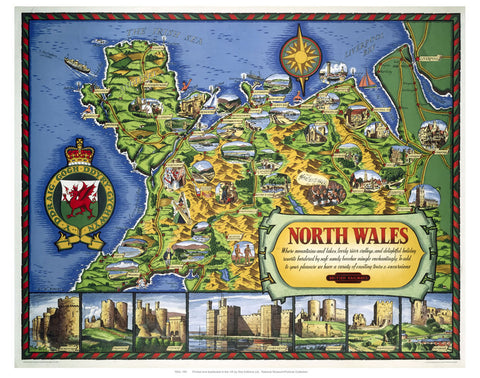 North Wales Map 24" x 32" Matte Mounted Print