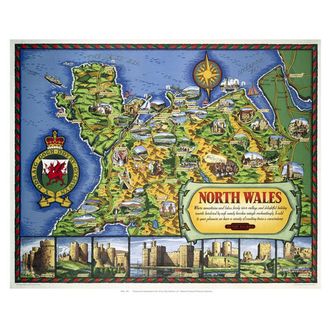 North Wales Map 24" x 32" Matte Mounted Print