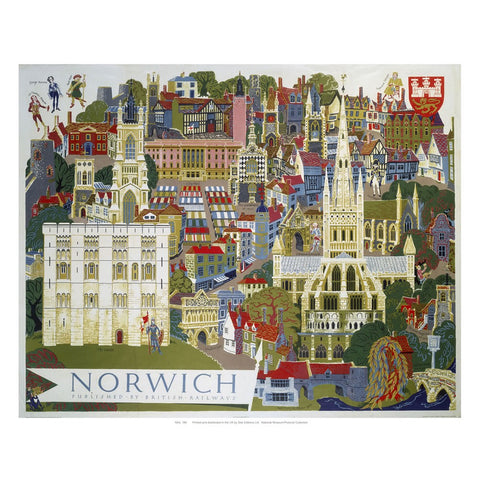 Norwich Illustration from Air 24" x 32" Matte Mounted Print