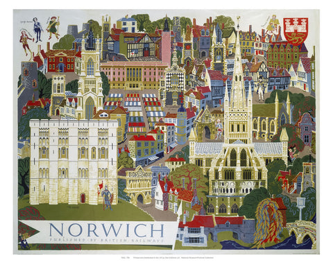Norwich Illustration from Air 24" x 32" Matte Mounted Print