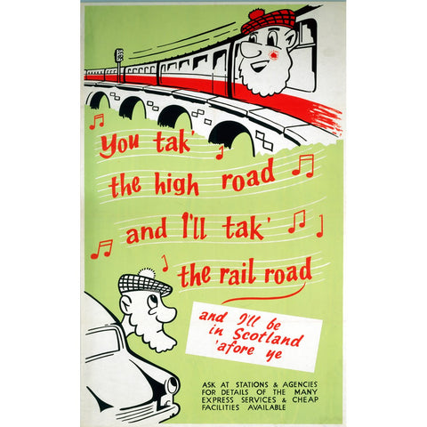 You take the High Road - Scotland by Train 24" x 32" Matte Mounted Print