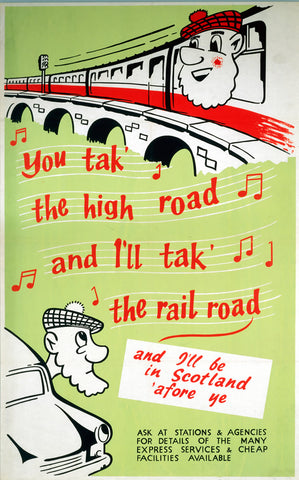 You take the High Road - Scotland by Train 24" x 32" Matte Mounted Print