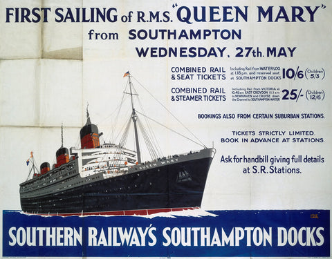 Southampton Southern Railway Queen Mary 24" x 32" Matte Mounted Print