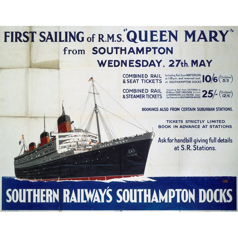 Southampton Southern Railway Queen Mary 24" x 32" Matte Mounted Print