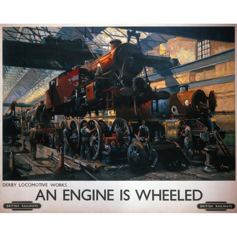 Derby Locomotive Works - An Engine is Wheeled 24" x 32" Matte Mounted Print