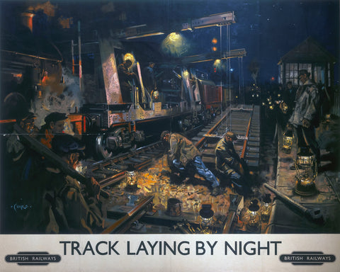 Track Laying By Night 24" x 32" Matte Mounted Print