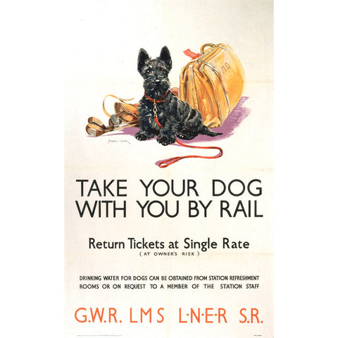 Take your Dog with you by Rail 24" x 32" Matte Mounted Print