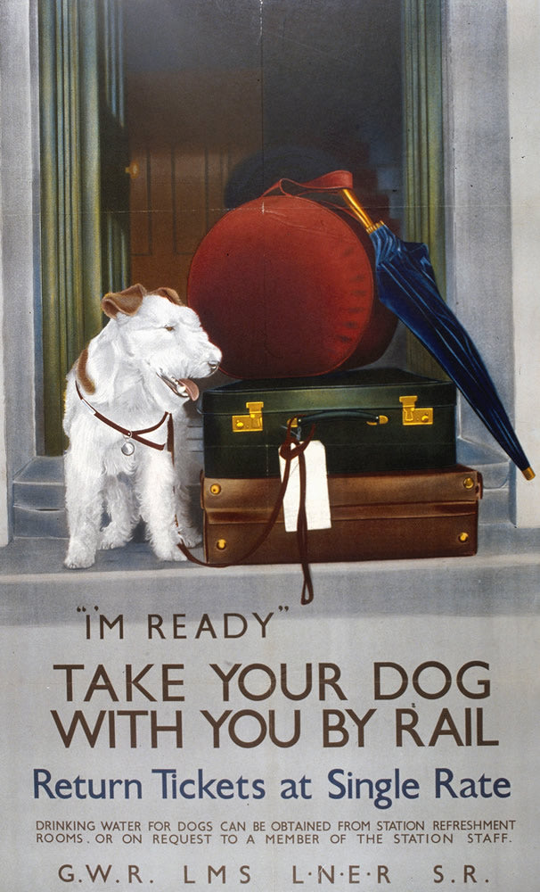 Take your Dog with you by Rail 24" x 32" Matte Mounted Print