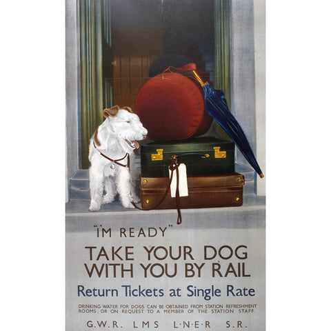 Take your Dog with you by Rail 24" x 32" Matte Mounted Print