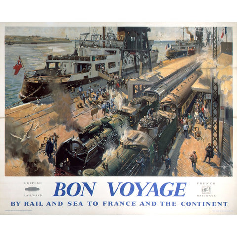 Bon Voyage by Rail and Sea to France 24" x 32" Matte Mounted Print