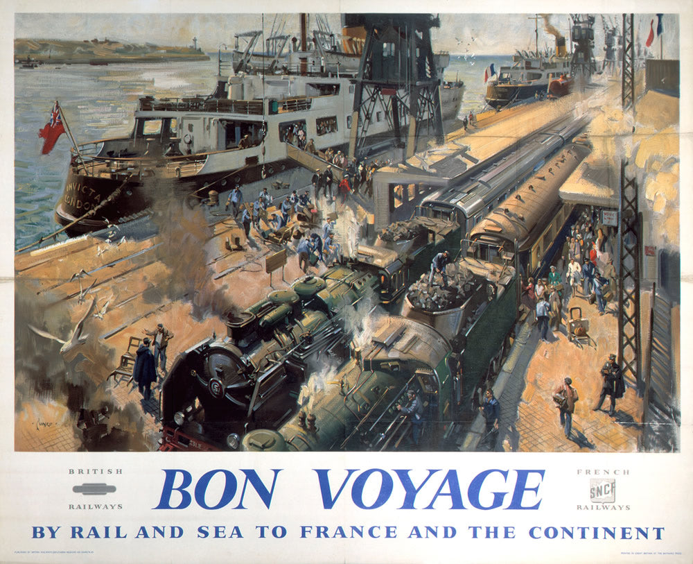 Bon Voyage by Rail and Sea to France 24" x 32" Matte Mounted Print